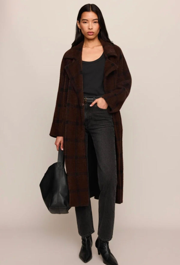 Crosby Plaid Cocoon Coat Dark Chocolate