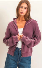 Acid Wash Waffle Knit Zip-Up Hoodie