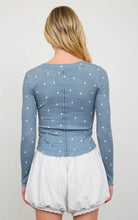 POLKA DOT LONG SLEEVE HENLEY KNIT TOP