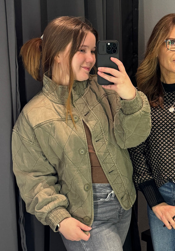 Washed Quilted Button Down Jacket