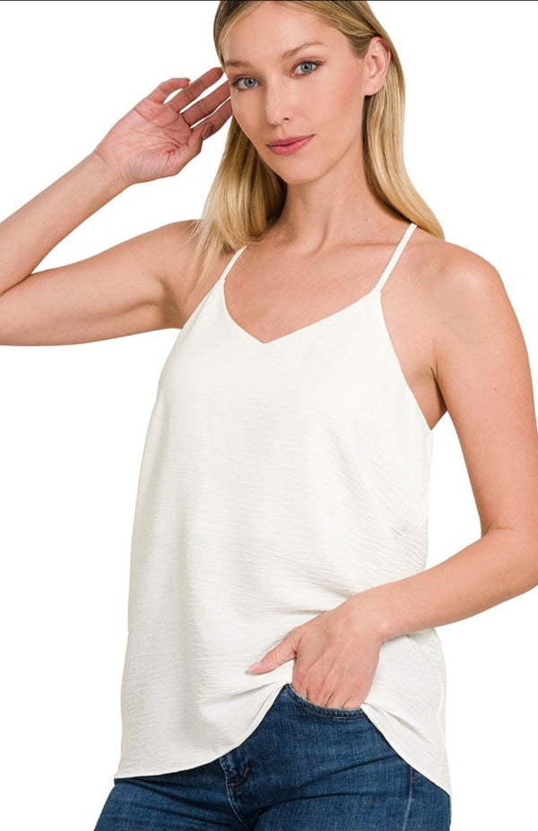Woven Airflow Adjustable Strap V-neck Cami Top