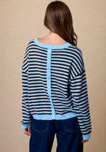 Stripe Relaxed Back Button Detail Knit Sweater