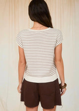 Stripe Scoop Neck Raw Edge Short Sleeve Cardigan