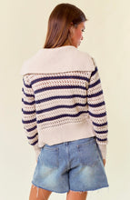 Zip-Up Striped Pointelle Open Knit Sweater Jacket -