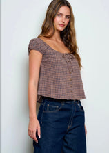 Plaid Front Tie Button Down Short Sleeve Top