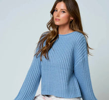 Roll-Up Raw Edge Detail Long Sleeve Knit Sweater