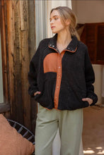 Colorblock Snap Button Down Fleece Jacket