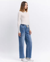 High Rise Drawstring Barrel Leg Denim