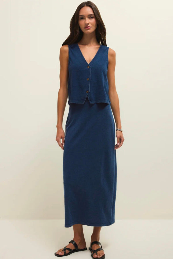 Gail Jersey Denim Midi Skirt Indigo