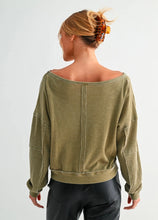 Raw Edge Waffle Knit Boatneck Pullover