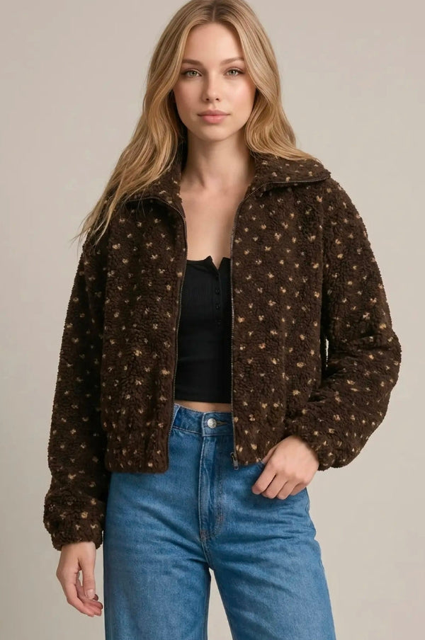 HEART FLEECE ZIP UP JACKET