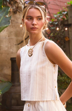 Stripe Sleeveless Side Button Detail Top