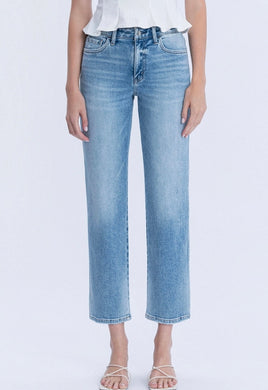 HIGH RISE MEDIUM LIGHT WASH ANKLE STRAIGHT JEANS