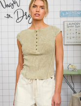 Washed Exposed Seam Henley Ribbed Knit Top