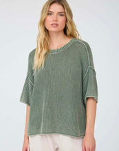WASHED CREW NECK RAW EDGE SHORT SLEEVE SWEATER