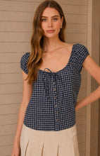 Plaid Front Tie Button Down Short Sleeve Top