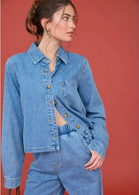 ACID WASH COLLARED LONG SLEEVE BOXY DENIM SHIRT