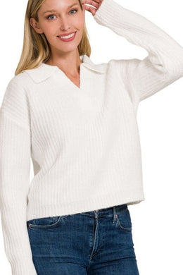 Melange Collared V-neck Basic Sweater