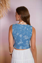 Floral Jacquard Button Down Denim Vest