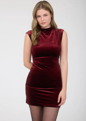 VELVET MOCK NECK SLEEVELESS MINI DRESS