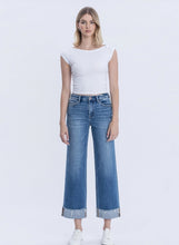 HIGH RISE RAW CUFFED HEM SLIM WIDE JEANS