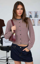 Stripe Contrast Trim Button Down Knit Cardigan