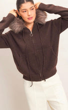 Detachable Faux Fur Trim Zip-Up Hoodie