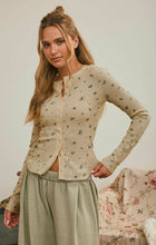 FLORAL SNAP FRONT LONG SLEEVE WAFFLE KNIT TOP