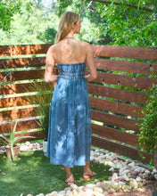 Strapless Shirred Tiered Denim Midi Sundress