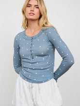 POLKA DOT LONG SLEEVE HENLEY KNIT TOP