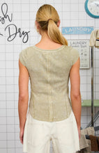 Washed Exposed Seam Henley Ribbed Knit Top