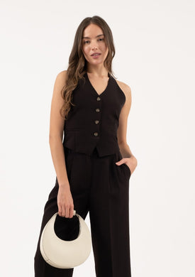 Halter V Neck Button Down Open Back Vest