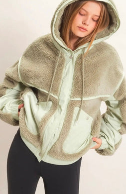Contrast Panel Sherpa Hooded Jacket