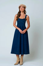 Sweetheart Corset Seam Detail Denim Midi Dress