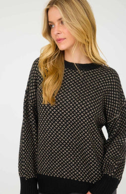 Mini Jacquard Crew Neck Long Sleeve Knit Sweater