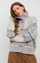 Mock Neck Toggle Button Fair Isle Knit Cardigan
