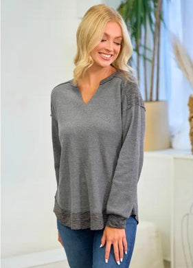 Ribbed Contrast Pull Over -  Ribbed Contrast Pull Over