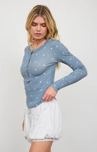 POLKA DOT LONG SLEEVE HENLEY KNIT TOP