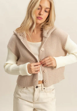 Contrasting Sleeves Sweater Cardigan