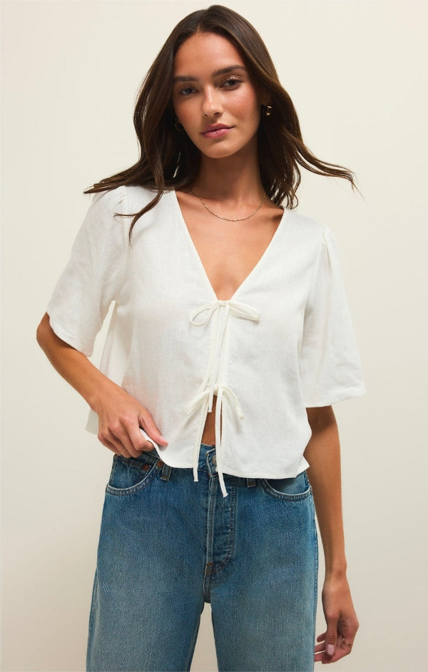La Belle Linen Top White