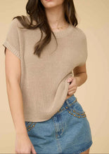 CREW NECK SHORT SLEEVE CROCHET KNIT PULLOVER