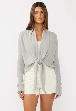 Waffle Knit Long Sleeve Tie Front Cardigan