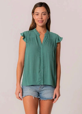 Flutter Short Sleeve Button Front Top