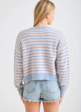 Stripe Round Neck Button Down Fuzzy Knit Cardigan