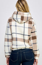 Plaid Sherpa Zip Up Hoodie Jacket