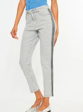 High Rise Stripe Slim Straight JEANS