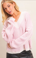 Striped V-Neck Ribbed Sweater