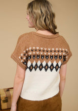 Fair Isle V Neck Short Sleeve Knit Sweater