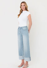 HIGH RISE CUFFED STRIPED CROP WIDE JEANS