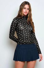 Polka Dot Mesh Mock Neck Long Sleeve Knit Top